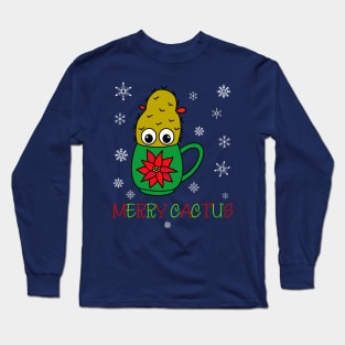 Merry Cactus - Small Christmas Cactus In Poinsettia Mug Long Sleeve T-Shirt